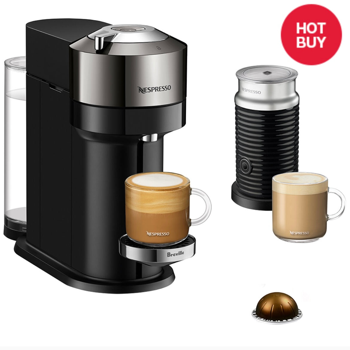 Nespresso Vertuo Next Deluxe Coffee Capsule Machine with Milk Frother Dark Chrome BNV570